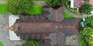 Toàn cảnh nhà thờ gỗ Kon Tum nhìn từ trên cao
