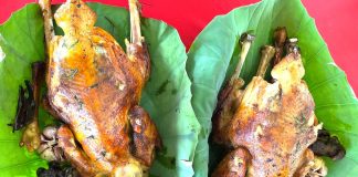 Thưởng thức gà đốt lá chúc ở miền Bảy Núi